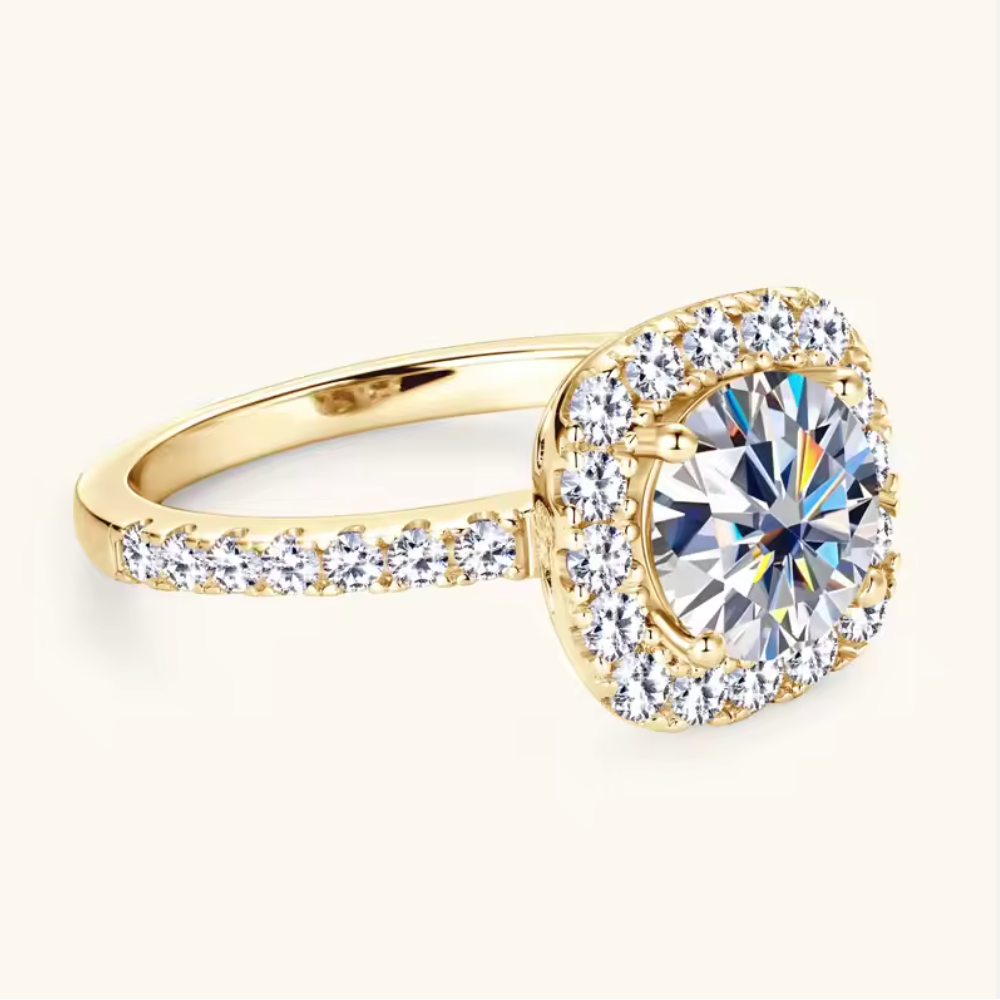 2.0ct Moissanite Square Halo Ring