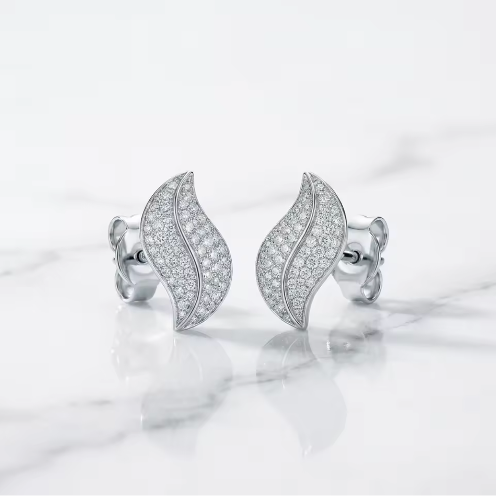Silver Leaf Rhinestone Studs